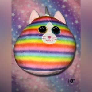 Ty “Heather” Rainbow Cat/Unicorn Beanie Baby 10" Plush.